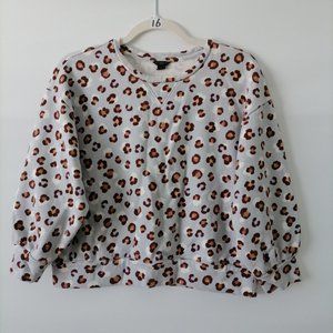 Ann Taylor Womens Gray Crew Neck 3/4 Sleeve Cheetah Pullover Sweatshirt Size SP